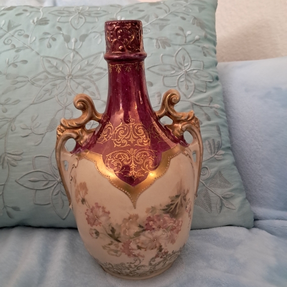 Antique Red & Gold 1891 Royal Saxe Erdmann Schlegelmilch Double Handled Vase - Picture 1 of 16